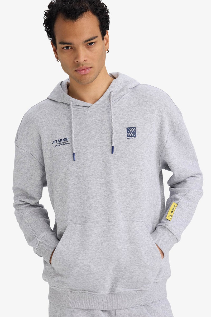 DeFacto Grey Man Boxy Fit Long Sleeve Hoodie Casual - Image 1